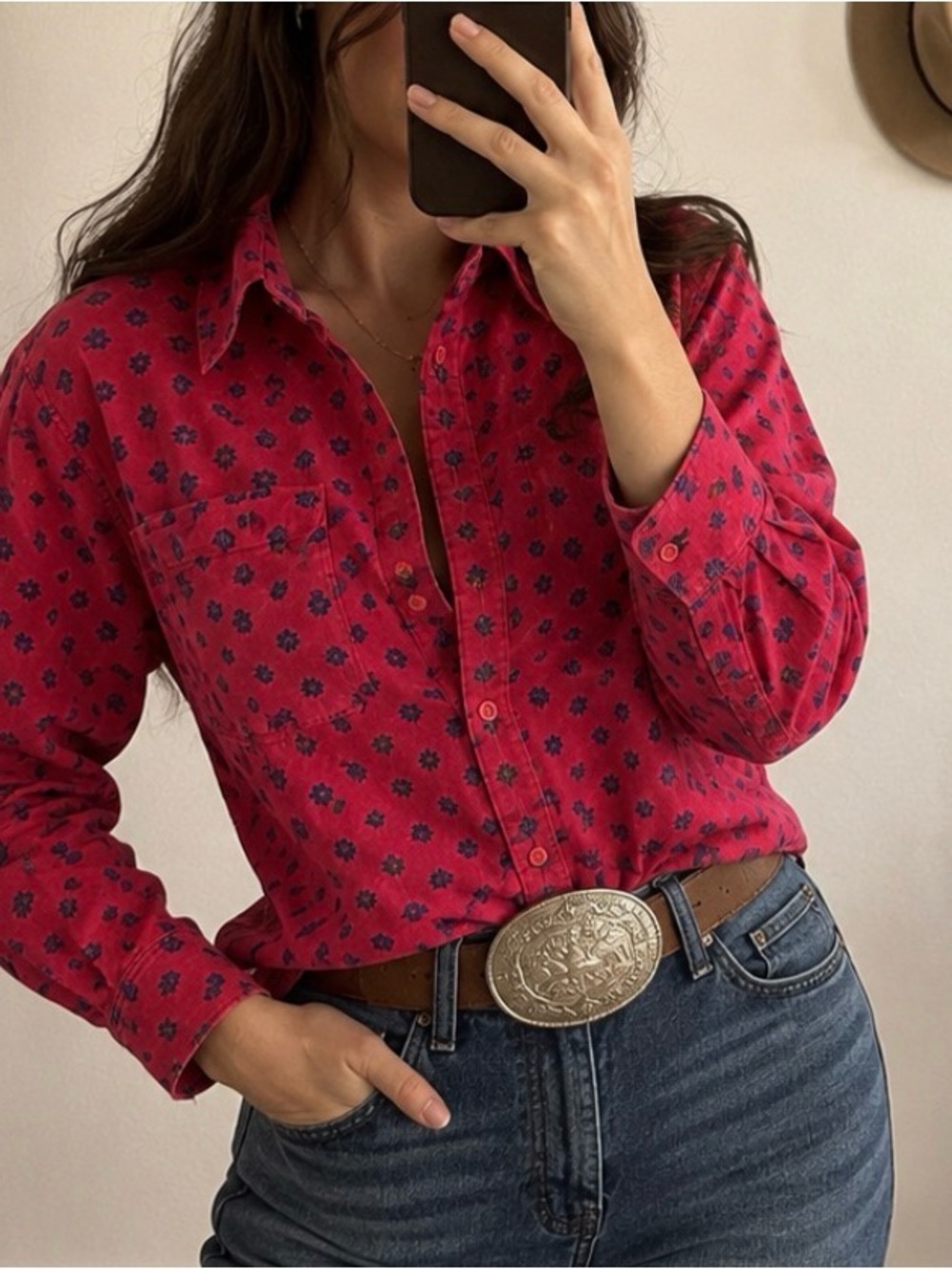 Vintage southwestern Red Button-Up Women's Shirt